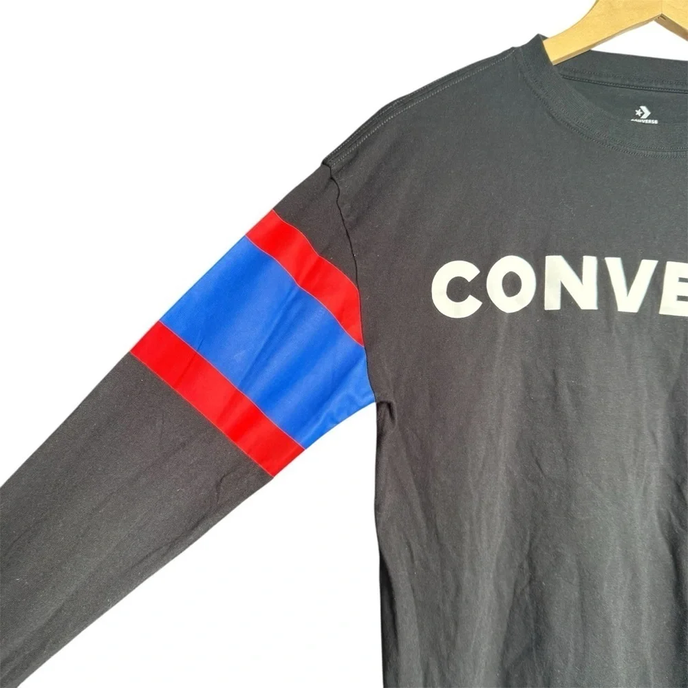 Converse Logo Print 3/4 Sleeve Stripes Shirt Black Juniors Large / 12 years